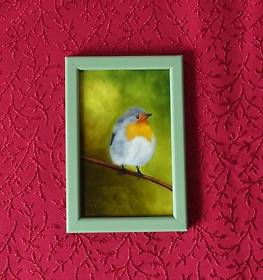 #ad Small birds oil painting Robin miniature artwork Garden birds small art $59.00