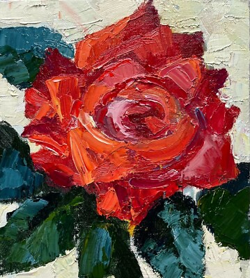 #ad Original oil painting Red rose Floral wall art Colorful Impasto Small art 8x7 $50.00