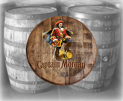 Rustic Home Bar Decor Captain Morgan Rum Pirate Barrel Lid wood wall art $89.95