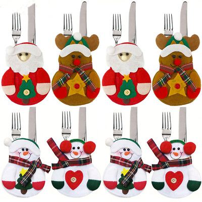 #ad 8pcs Christmas Decorations Snowman Kitchen Tableware Holder bag Xmas ornam^MF $4.68