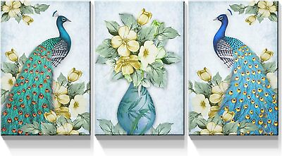 #ad Modern Peacock Animal 3 Piece Canvas Wall Art Picture Poster Home Decor $29.99