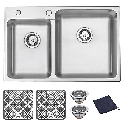 #ad #ad DIRECTUNIT Topmount Kitchen Sink 18 Gauge Stainless Steel Double Bowl 31.5quot; $135.99