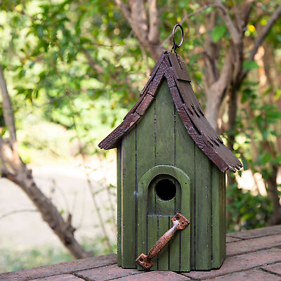 #ad Glitzhome Rustic Green Birdhouse with Door Knob Hanging Bird Nest Outdoor Garden $28.04