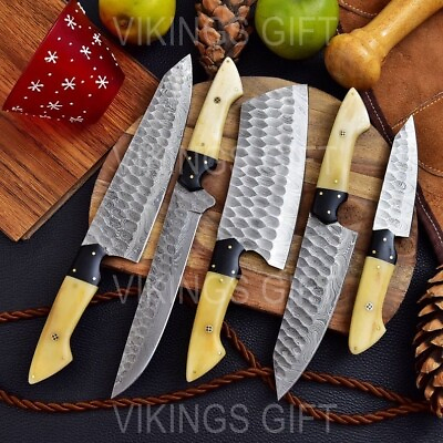 #ad Damascus Steel Knife Set of 5 Custom Handmade Forged Chef Kitchen Professional $99.00