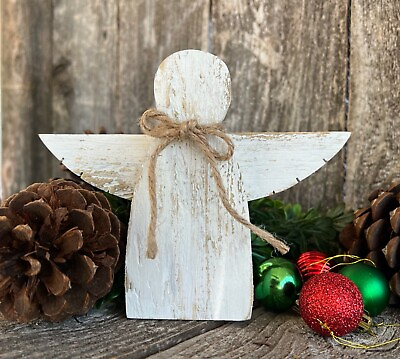 #ad Christmas ANGEL Tiered Tray Farmhouse Holiday Shelf Decor Rustic Wood Handmade $12.99