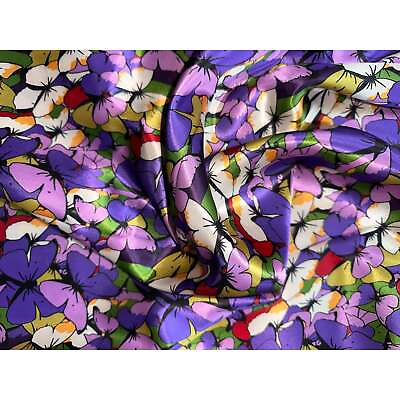 #ad African Print Satin Fabric Purple quot;Love Is Like A Butterflyquot; Yard or Wholesale $8.81