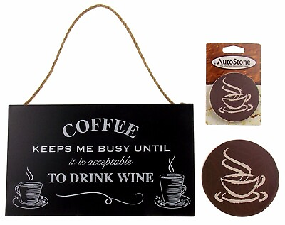 #ad Kitchen Coffee Keeps Me Busy Drink Wine Sign Home Auto Stone Coaster Gift Set 3 $9.36