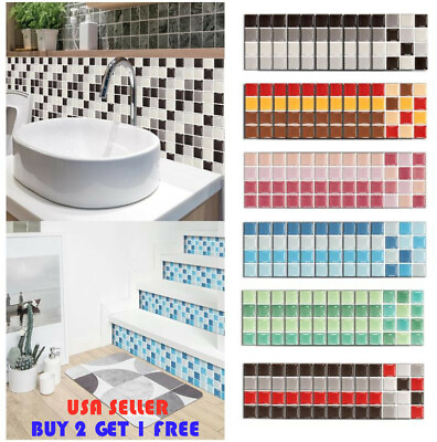 #ad 10PCS Kitchen Tile Sticker Bathroom Mosaic Sticker Self adhesive Wall Home Decor $4.59