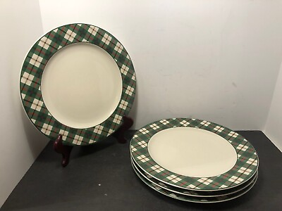 #ad #ad Set of 4 Target Home Holly Green Plaid 10quot; Dinner Plates Stoneware $34.99