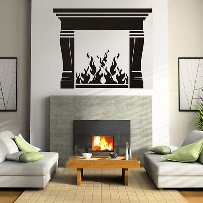 #ad Fireplace Wall Sticker Fire Home Decor Vinyl Mural Living Room Warm Art Decal $10.19