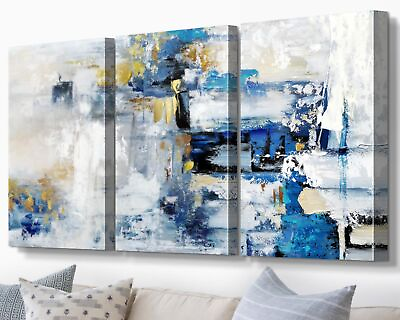 #ad Wall Art for Living Room Bedroom Wall Decor Blue Wall Pictures Gold Decor Abs... $191.58