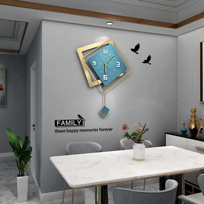 #ad Modern Metal Large Wall Clock Silent Digital Hanging Wall Clock Home Art Decor $36.90