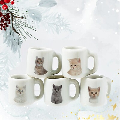 #ad Dollhouse Miniatures Ceramic Mugs Handmade Cat Lovers Tiny Kitchen Decor Set 5Pc $17.59