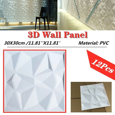 #ad 12PCS Art 3D Decorative Wall Panels Luxury Diamond Design Ceiling Wallpaper 30cm $27.99