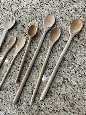 #ad Vintage Wood Spoons Lot of 7 Farmhouse Decor Rustic Kitchen $30.00