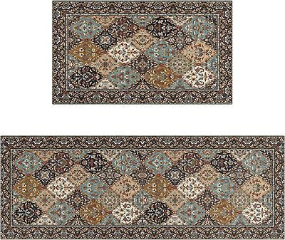 #ad Kitchen Rugs and Mats Set of 2 Farmhouse Rustic Kitchen Rugs Non Boho Style $37.99