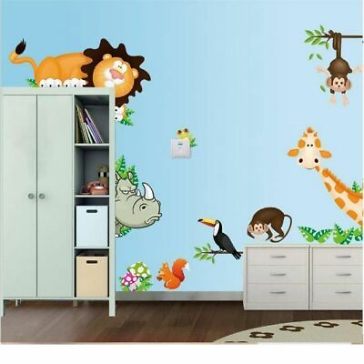 #ad #ad Kids Wall Stickers Baby Room Decor Lion Giraffe Animals Monkey Frog Removable AU $14.95