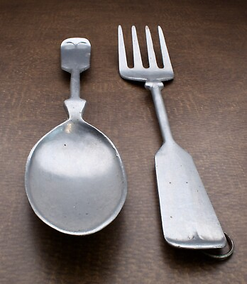 #ad #ad Vintage Oversized Raw Cast Aluminum Metal Spoon Fork 20quot; Farmhouse Kitchen Art $40.00