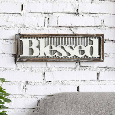 #ad Rustic Wood amp; Corrugated Galvanized Metal Sign quot;Blessedquot; Blessed Wall Decor $22.99