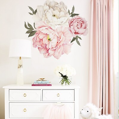 #ad Pink Peony Rose Flower Blossom Wall Stickers Kids Room Baby Nursery Decor Decal $9.30