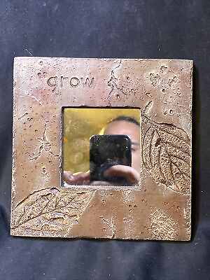 #ad Small 6quot; Hanging Wall Accent Mirror Square Stone Texture Brown Pressed Leaves $22.99