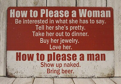 #ad How to Please a Woman vs. a Man Tin Metal Sign Funny Vintage Rustic Style Women $11.97