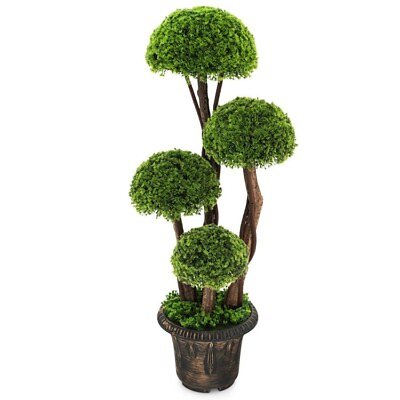 #ad 3 FT Artificial Cedar Topiary Tree In Outdoor Fake Potted Plant W Rattan Trunk $79.97