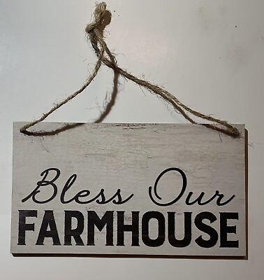 #ad Hanging Wood Sign BLESS OUR FARMHOUSE rustic country home wall decor door knob $3.49