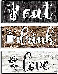 #ad Eat Kitchen Wall Decor 3 Pcs Eat Drink Love S 4.0 x 10.0 inch x 3pcs Brown $26.13