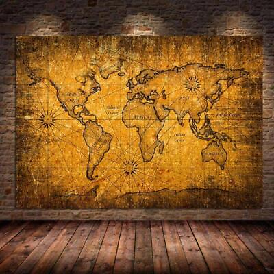 #ad Vintage World Map Canvas Painting Posters Retro Ancient Map Wall Art Home Decor $9.99
