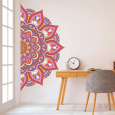 #ad Half Mandala Wall Decals Large Boho Mandala Wall Stickers Colorful Bohemian Flow $18.61