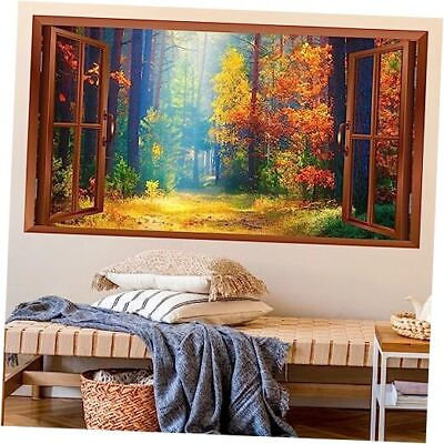 #ad #ad Forest Wall Stickers 3D Fake Windows Wall Stickers Removable Brown Forest $24.25