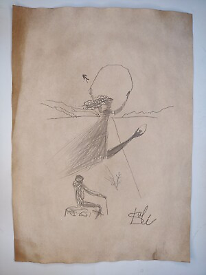 #ad Salvador Dali Signed and Stamped Vintage Art Drawing Old Paper Handcarved 6 $124.95