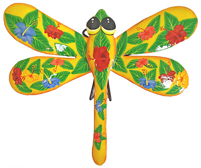 #ad Yellow Dragonfly Hibiscus Haitian Metal Art Wall Decor $33.87