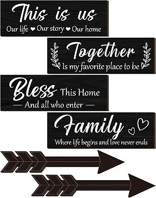 #ad 6 Pcs Home Wall Decor Signs Rustic Wooden Living Room Hanging Decorations with $33.14