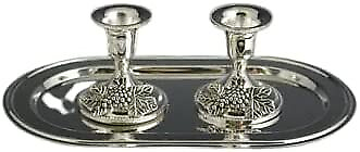 #ad D Judaica Candlestick Silver Plated Grape Decor with Tray 2 pc $47.99