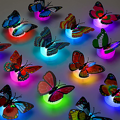 #ad 3D LED Butterfly Decoration Night Light Sticker Single and Double Wall Light for $20.19