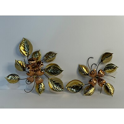 #ad #ad VTG Floral Brass Copper Wall Decor Metal Art Dogwood Flowers Leaves MCM 2 Pieces $24.98