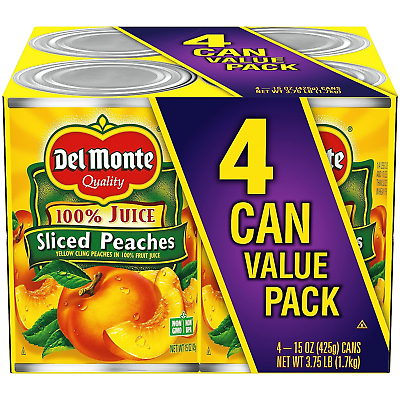 #ad Yellow Cling Sliced Peaches in 100% Juice Canned Fruit 4 Pack 15 Oz Cans $12.19