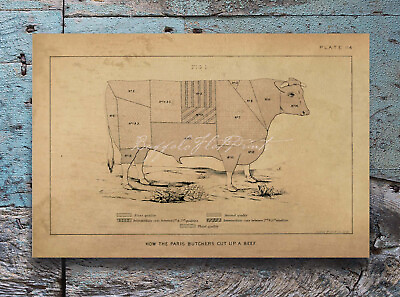 #ad French Cuts of Beef Butchering Kitchen Decor Wall Art Poster Print Farm Country $58.00