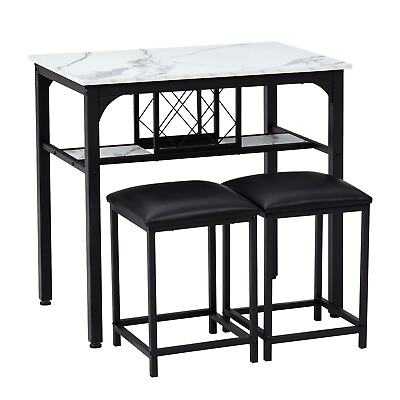 #ad Dining Table and Chairs Small Kitchen Table Set for 2 Breakfast Table Wine Rack $99.99