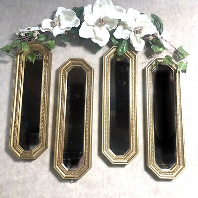#ad 4 Pc Vtg Home Interiors HOMCO Gold Color Rectangle Accent Wall Decor Mirrors $80.00