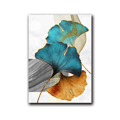 #ad Wall Painting Modern Decoration Blue Green Yellow Golden Plant Leaf Wall Art $7.69