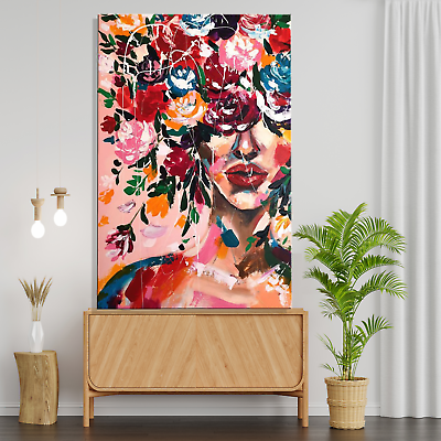 #ad Girl Abstract Canvas Painting Canvas Wall Art Home Decor Posters Prints Pictures $8.07