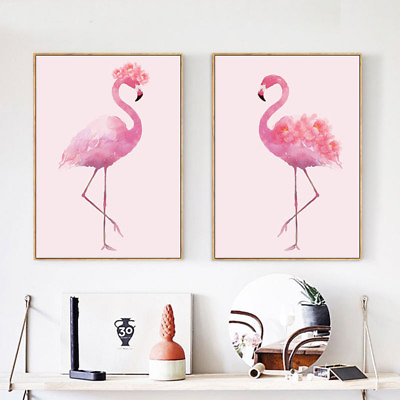 #ad Flamingo Flower Wall Art Canvas Poster Print Nordic Decoration Picture Painting $5.39