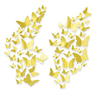 #ad 60pcs Butterfly Wall Stickers 3D Removable Mural Mirror Wall Stickers Gold $12.67