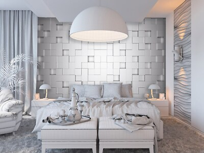 #ad 3D White Cube Wall Mural 144quot;Wx100quot;H Removable Geometric Effect Modern Decor $30.00