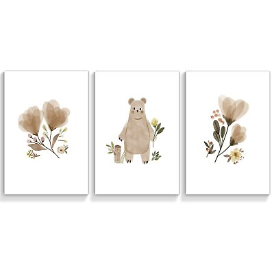 #ad Watercolor Botanical Flower Canvas Wall Art 3 Piece 12x16in Cute Woodland An... $24.38