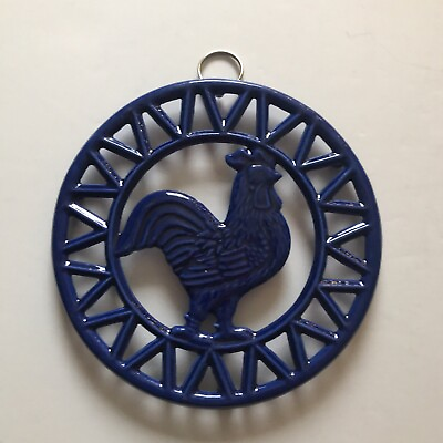 #ad #ad Ceramic Hanging Wall Plaque Decor Blue Rooster Glossy 8” $10.99