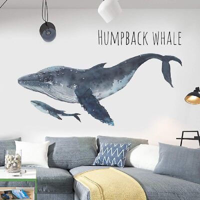 #ad Humpback Whale Wall Decals Marine Animal Stickers Peel and Stick Art Mural Decor $20.39